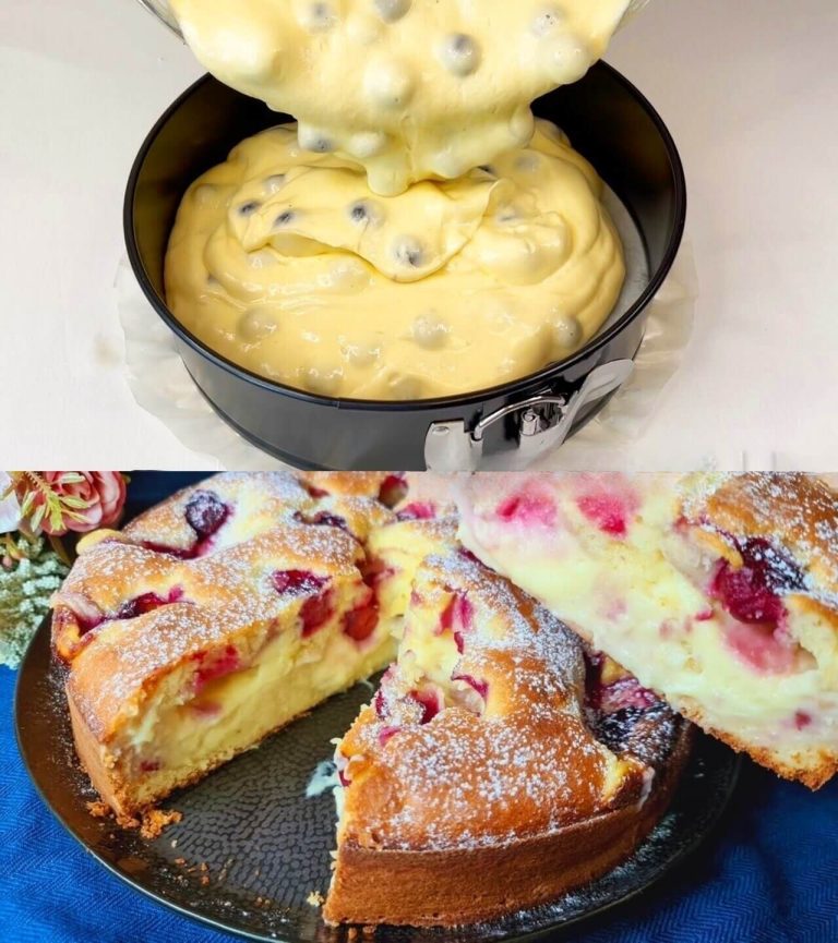 Bleskový třešňový koláč s vanilkovým pudinkem