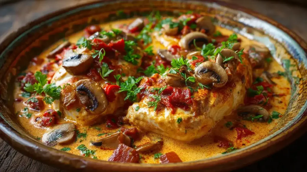 Herzhafte Hähnchenbrust im Backofen – Ein Familienklassiker mit Wohlfühlgarantie Herzhafte Hähnchenbrust im Backofen mit cremiger Soße und Paprika