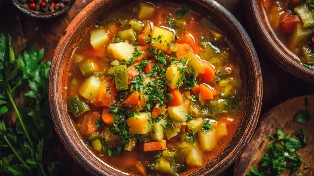 Klassische Gemüsesuppe wie bei Oma mit frischem Gemüse und Petersilie, hausgemacht