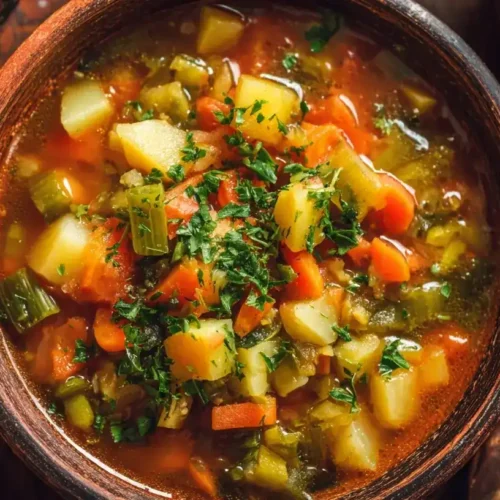 Klassische Gemüsesuppe wie bei Oma mit frischem Gemüse und Petersilie, hausgemacht