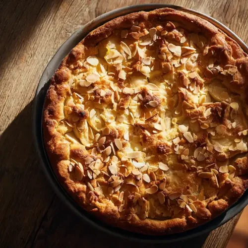 Gedeckter Apfelkuchen auf Kuchengitter mit Zitronen-Mandel-Topping