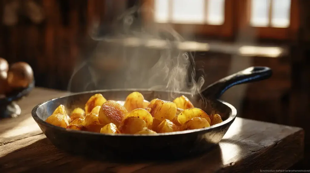 Klassische Bratkartoffeln – knusprig, goldbraun und einfach himmlisch Klassische Bratkartoffeln goldbraun und knusprig serviert in einer Pfanne
