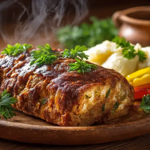 Klassischer Hackbraten frisch aus dem Ofen, saftig und goldbraun gebacken