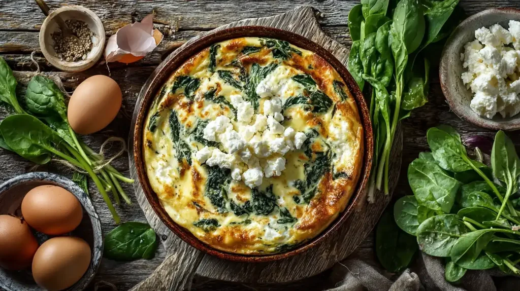 Frischer Spinat, Ricotta, Eier und Strudelteig rund um die Spinattorte