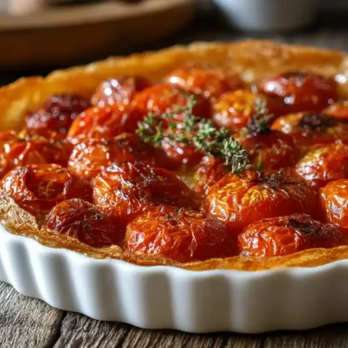 frisch gebackene Tomaten Tarte Tatin mit karamellisierten Kirschtomaten