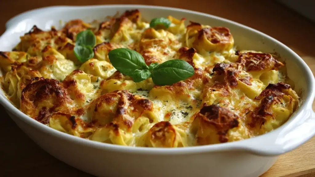 Cremiger Tortellini al Forno Auflauf mit goldbrauner Käsekruste