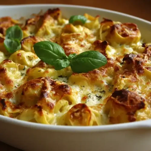 Cremiger Tortellini al Forno Auflauf mit goldbrauner Käsekruste