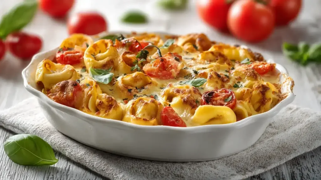 Frische Tortellini, Tomaten, Sahne und Gouda für Tortellini al Forno