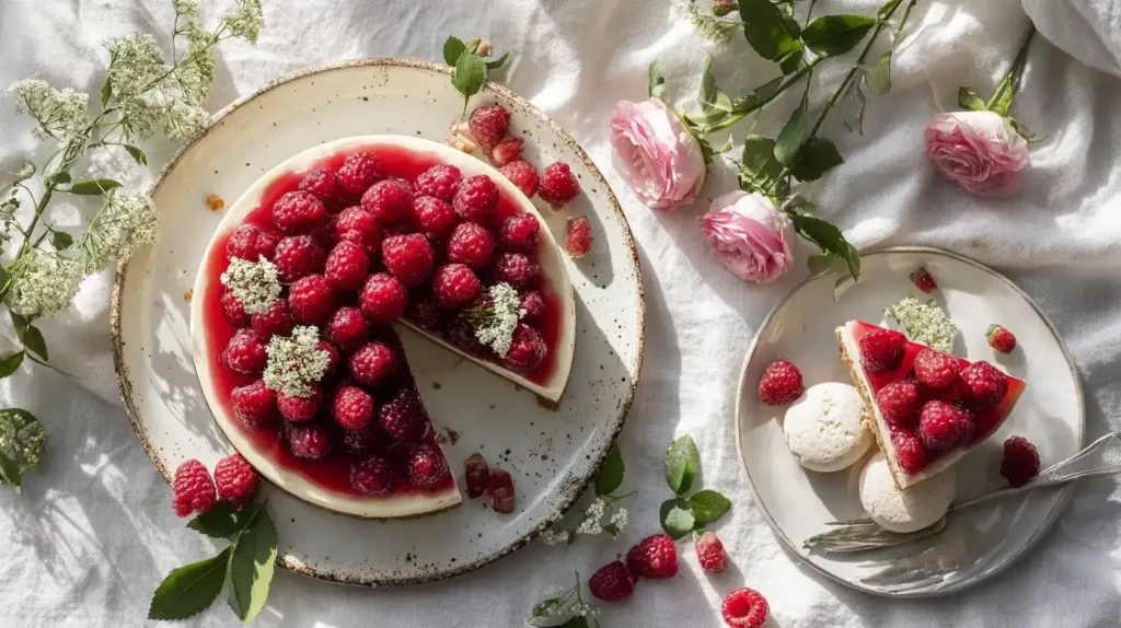 Frische Windbeuteltorte mit Beeren auf Tortenplatte