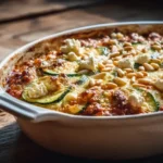 Zucchini-Hackfleisch-Auflauf mit Feta frisch aus dem Ofen