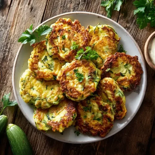 Knusprige und saftige Zucchini Puffer mit Parmesan und Kräutern