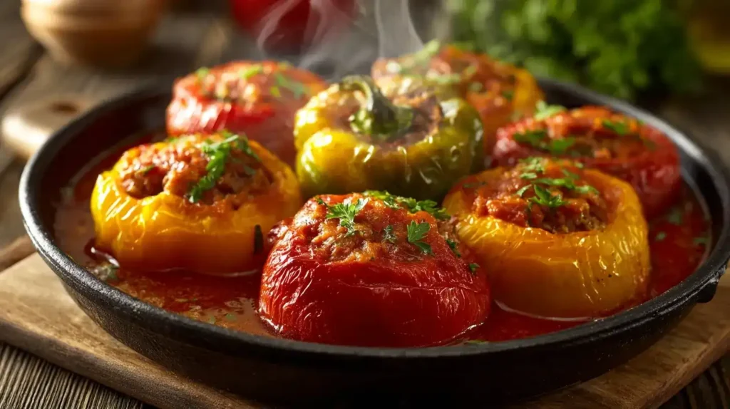 Zubereitung von gefüllten Paprika mit Hackfleisch – Füllung und Schmoren im Ofen