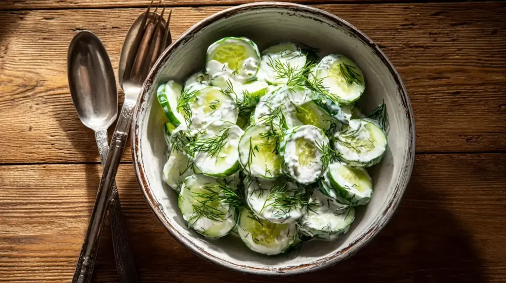 Sommerlicher Gurkensalat mit cremigem Joghurt-Dressing, perfekt als Beilage oder Snack