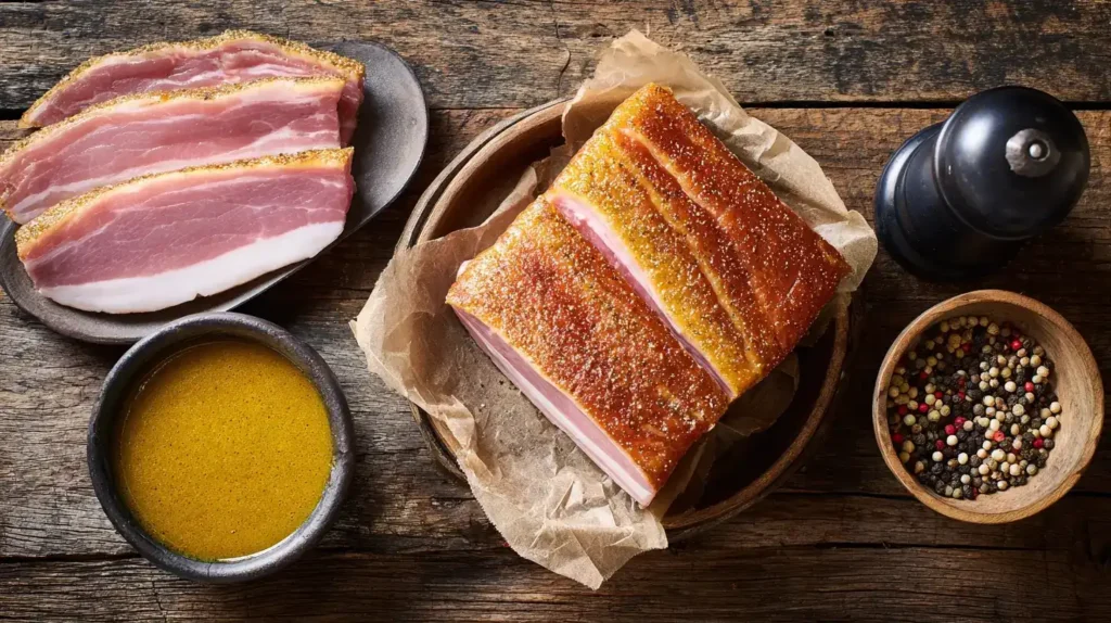 Kassler Braten Zubereitung im Ofen mit Senf und Pfeffer Schritt für Schritt
