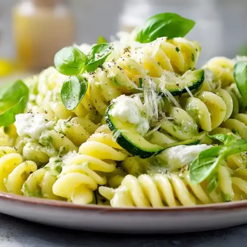Zucchini-Pasta mit Ricotta – cremige italienische Pasta mit frischen Zucchiniwürfeln, Basilikum und Parmesan