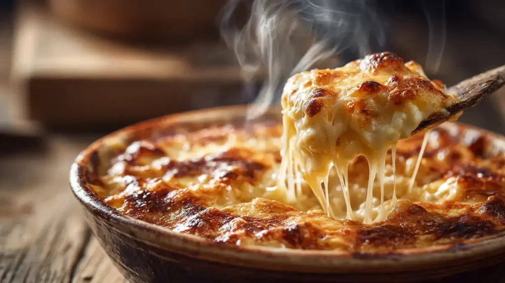 Blumenkohl-Makkaroni-Auflauf mit goldbrauner Kräcker-Parmesan-Kruste frisch aus dem Ofen