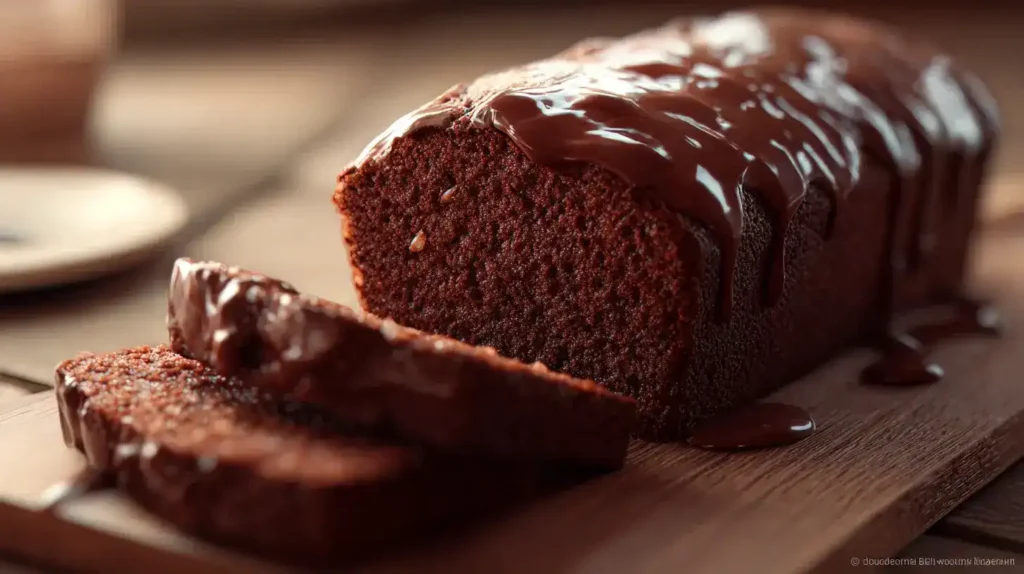 Saftiger Schoko-Nuss-Kuchen Saftiger Schoko-Nuss-Kuchen mit glänzender Schokoglasur in Kastenform