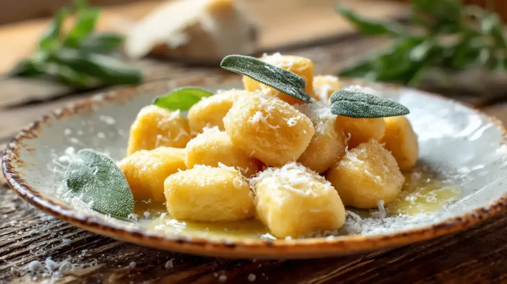 Selbstgemachte Gnocchi mit Butter und frischem Salbei serviert