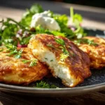 Knusprige Semmelbrösel-Frikadellen mit Feta auf Teller serviert