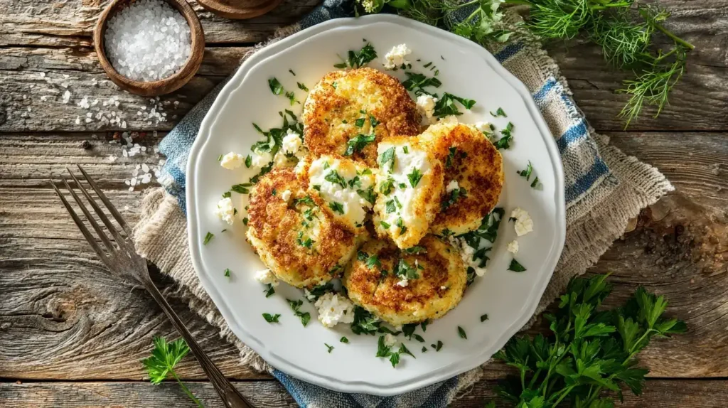 Semmelbrösel-Frikadellen mit Feta mit den Hauptzutaten arrangiert
