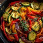Bunte Gemüsepfanne mit Paprika, Zucchini und Möhren, perfekt für Familienessen