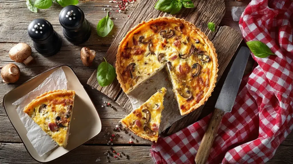 Geschnittener Pizzakuchen auf Teller, frische Kräuter garniert, appetitlich und kinderfreundlich
