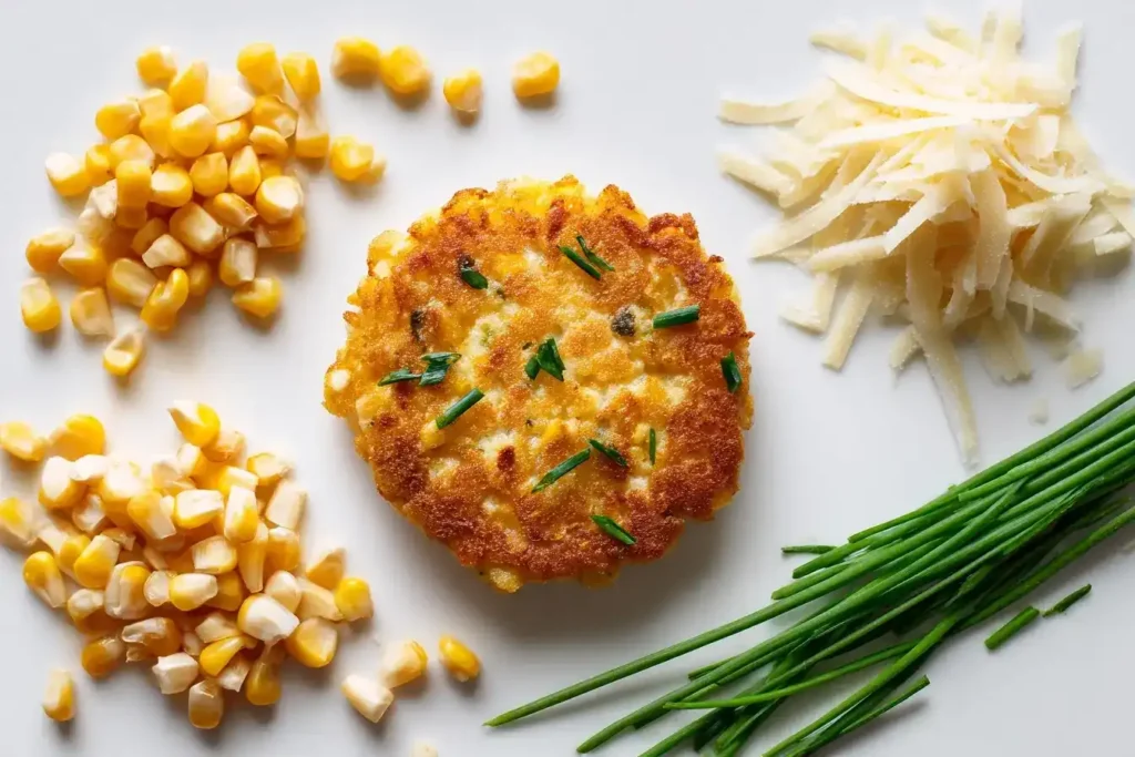 Zubereitung von Maispufferteig mit Mais, Käse und Schnittlauch in einer Schüssel