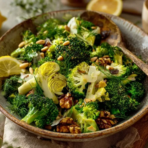 Brokkolisalat mit Pinienkernen Rezept