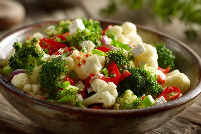 Salat mit Brokkoli, Blumenkohl und Feta