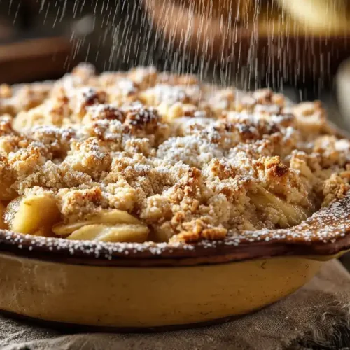 Apple Crumble frisch aus dem Ofen, knusprige Streusel, saftige Äpfel