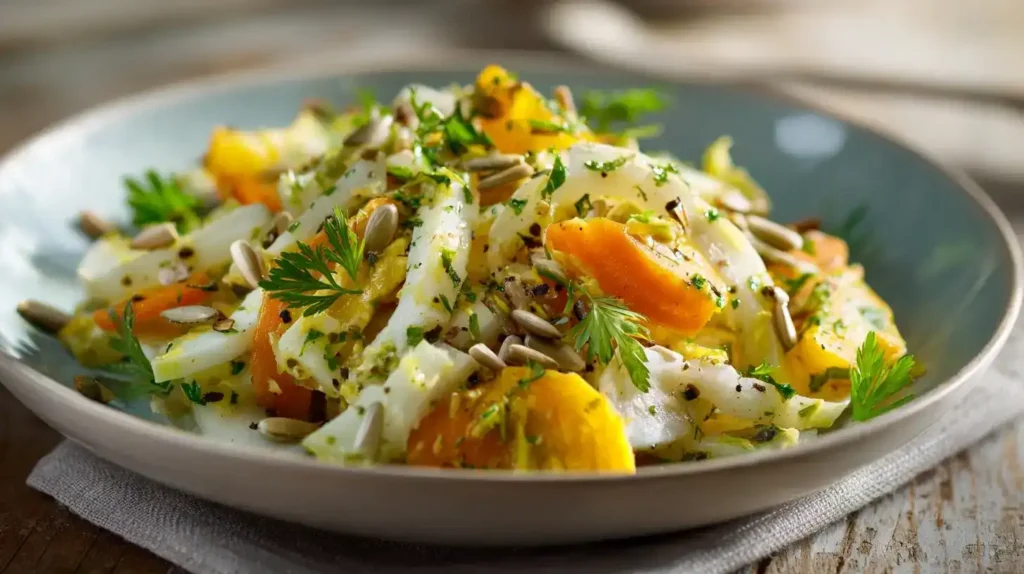 Knackiger Kohlrabisalat mit Möhren frisch serviert