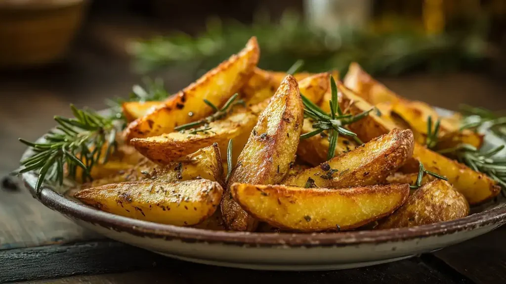 Knusprige Ofenkartoffeln auf Backblech, goldbraun und perfekt gewürzt