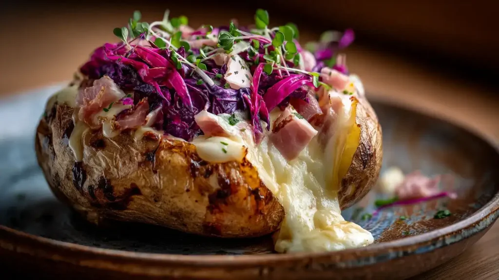 Kumpir – Gefüllte Ofenkartoffel wie vom türkischen Streetfood-Markt Kumpir gefüllte Ofenkartoffel mit Käse, Radicchio, Frühlingszwiebeln und Kresse