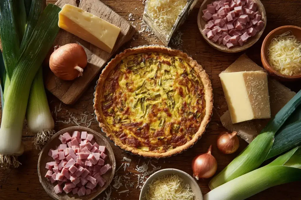 Lauchquiche mit Schinken Zutaten: Lauch, Schinken, Käse