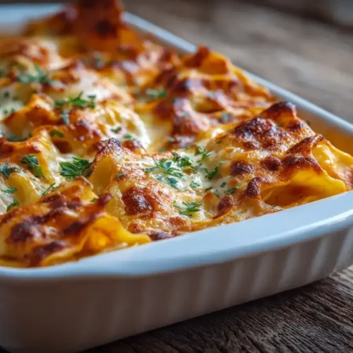 Maultaschenauflauf im Ofen mit geschmolzenem Käse und Tomatensoße