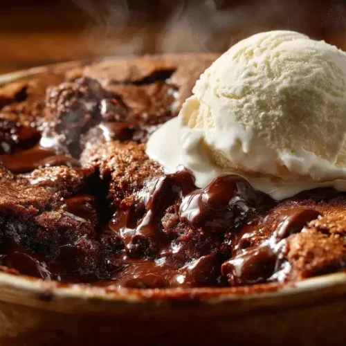 Südstaaten Schokoladen Cobbler frisch gebacken mit Schokosauce