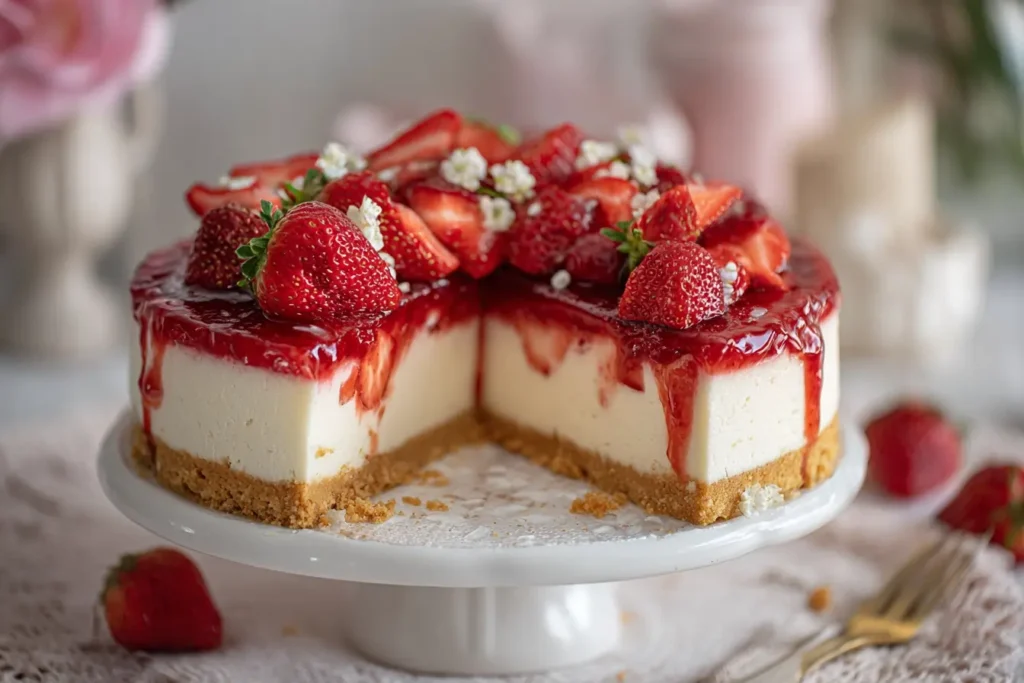 Erdbeer-Frischkäse-Torte mit Keksboden