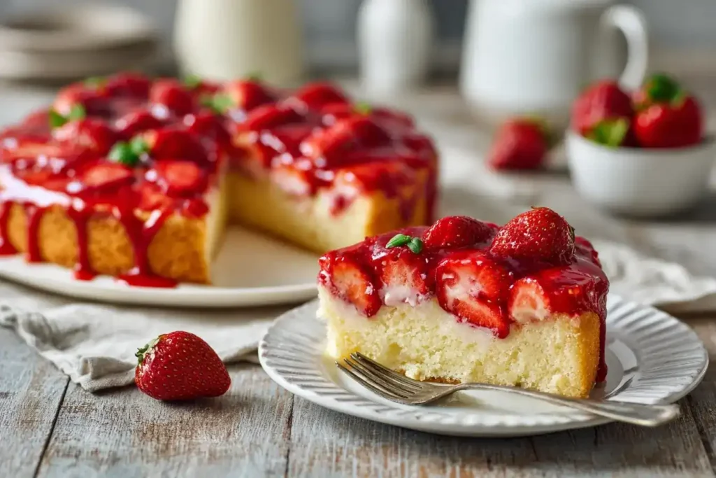 Erdbeerkuchen vom Blech mit Pudding