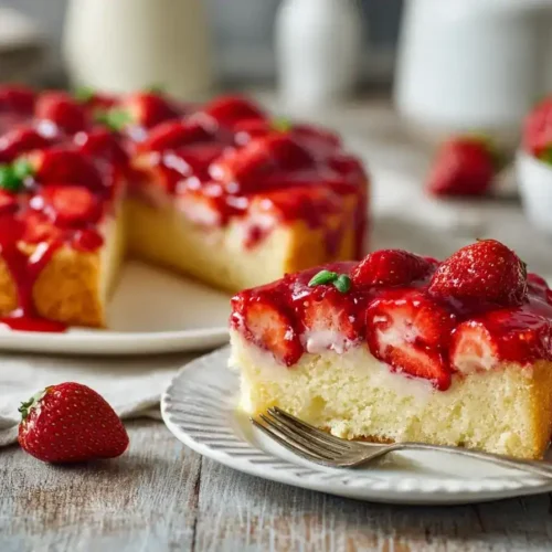 Erdbeerkuchen vom Blech mit Pudding