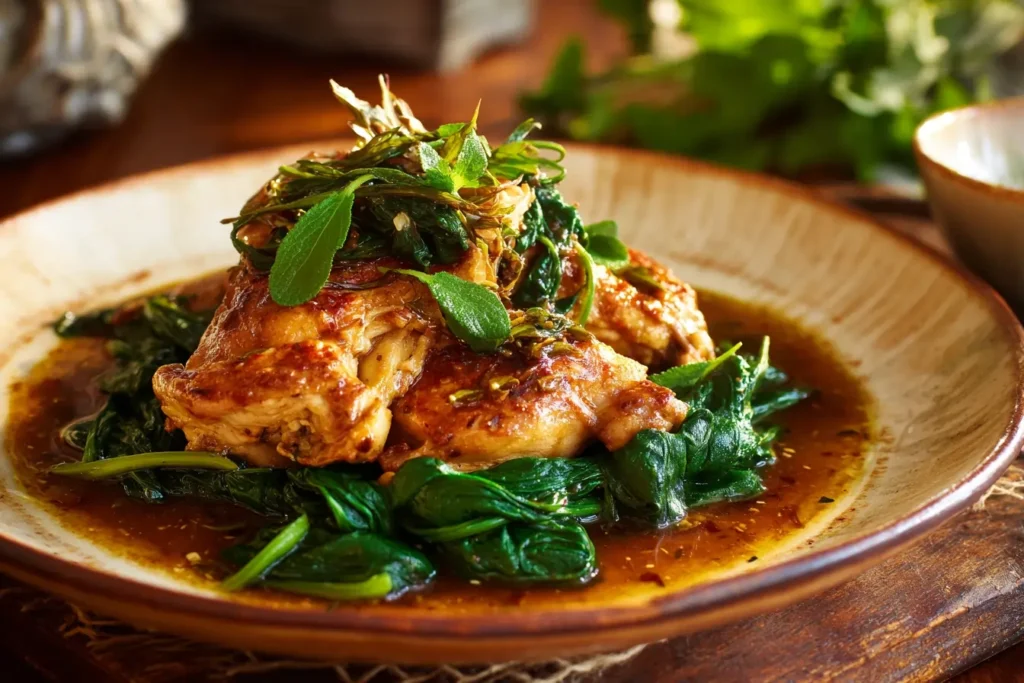 Geschmortes Hähnchen mit Spinat Rezept
