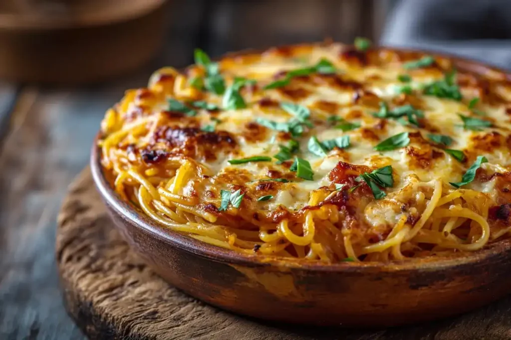 Spaghetti-Auflauf mit Speck