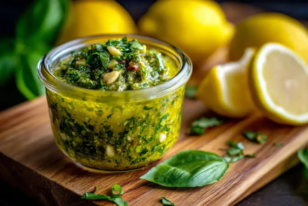 Zitronen-Pesto – Frisches Basilikum-Pesto mit Zitrone und Mandeln 2