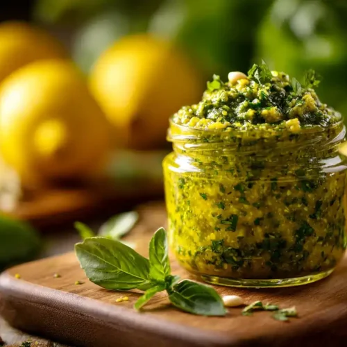 Zitronen-Pesto – Frisches Basilikum-Pesto mit Zitrone und Mandeln
