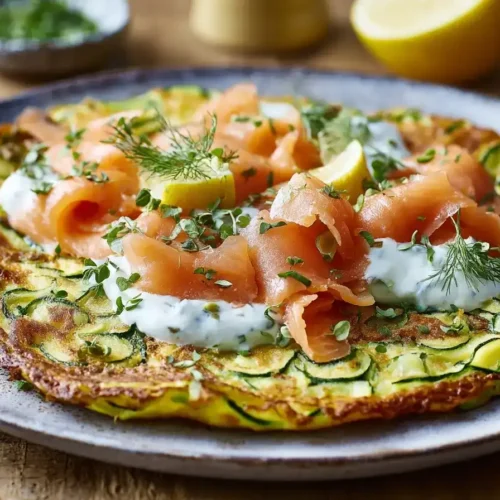 Zucchini-Pfannkuchen mit Kräuterquark und Lachs