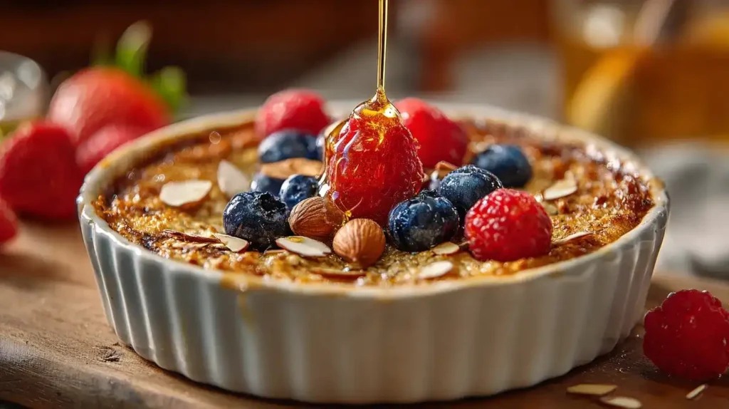Baked Oats aus der Heißluftfritteuse mit frischen Beeren und Nüssen