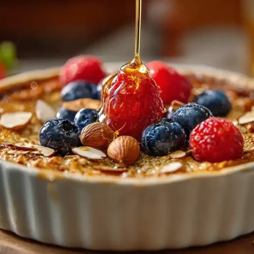Baked Oats aus der Heißluftfritteuse mit frischen Beeren und Nüssen