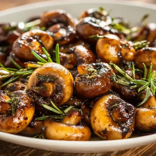 Halbierte Champignons in Balsamico-Marinade im Airfryer vor dem Backen