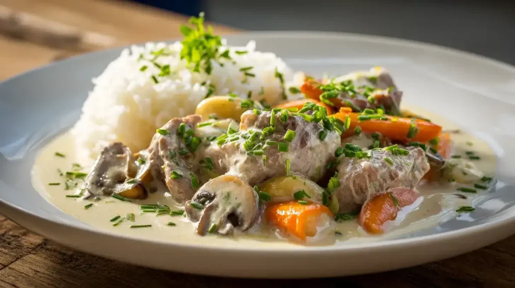 Französisches Kalbsragout Blanquette de Veau mit Gemüse