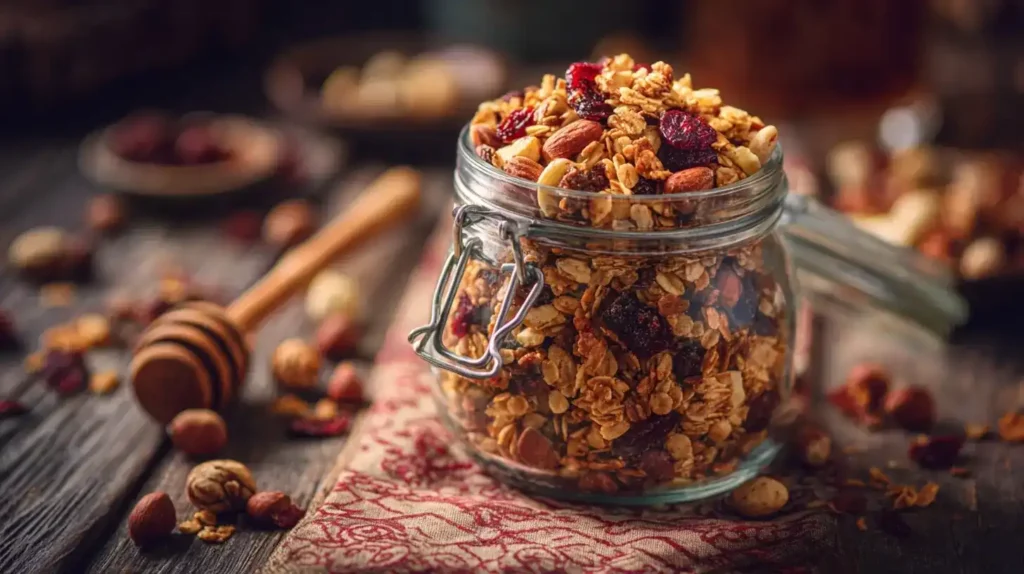 Knuspriges Brezel-Granola als Snack mit zerbröselten Salzbrezeln