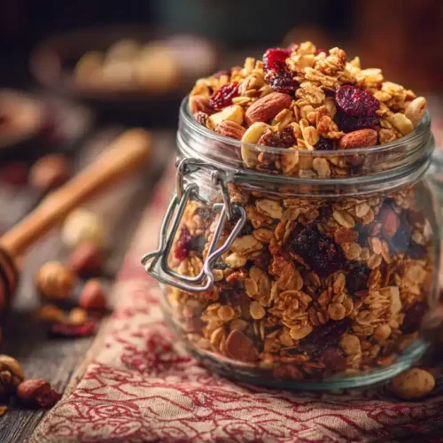 Knuspriges Brezel-Granola als Snack mit zerbröselten Salzbrezeln